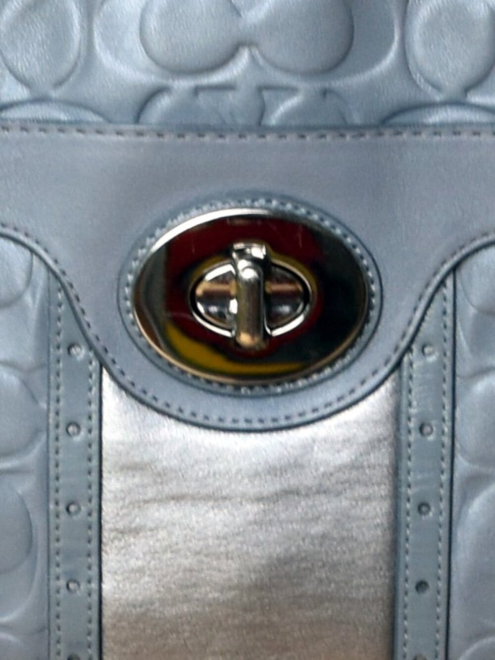 Coach Penelope Embossed Leather Satchel Gray 16577 Turnlock EUC - Picture 5 of 11